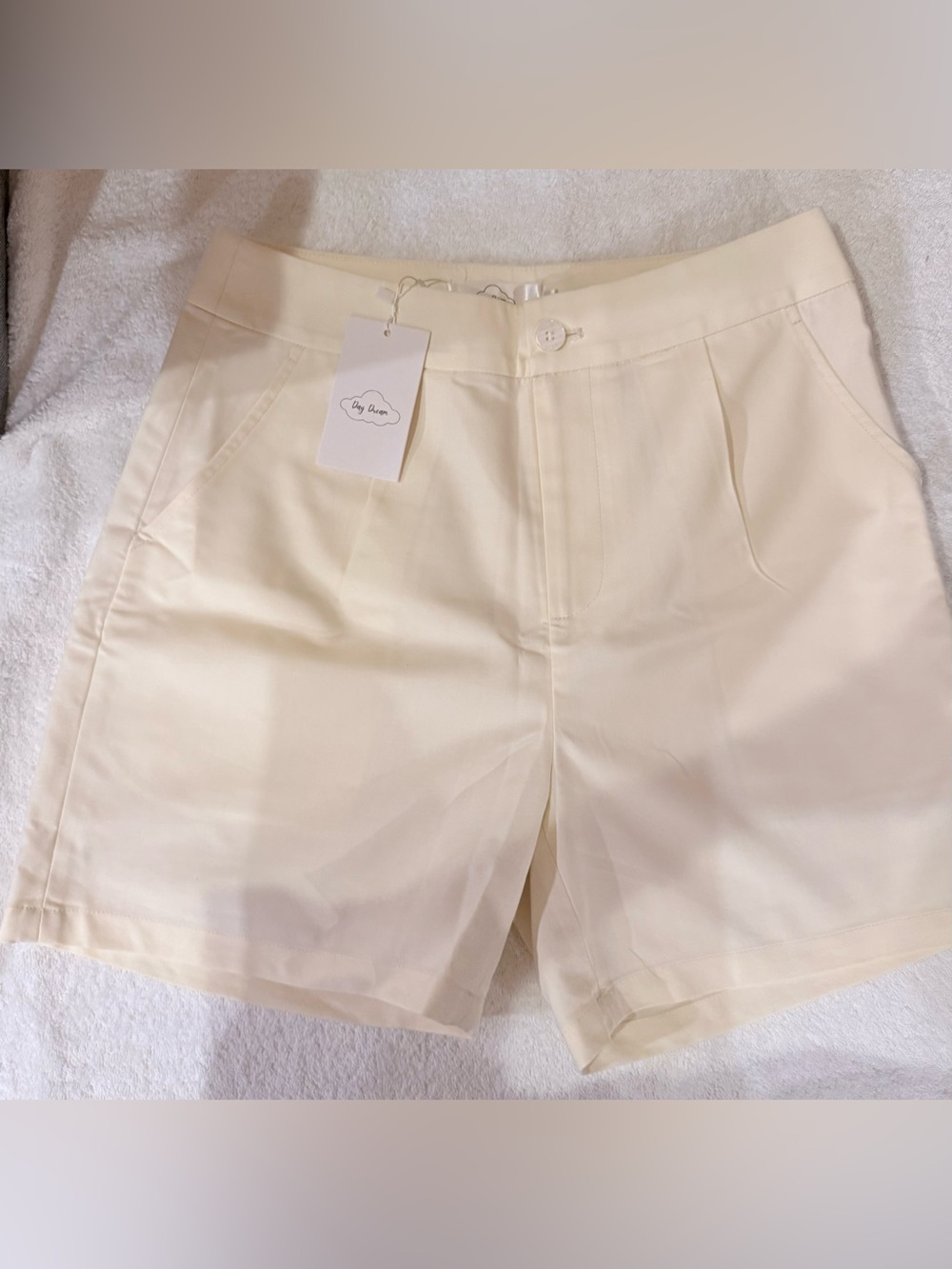 High-Waist Cream Tailored Bermuda Shorts